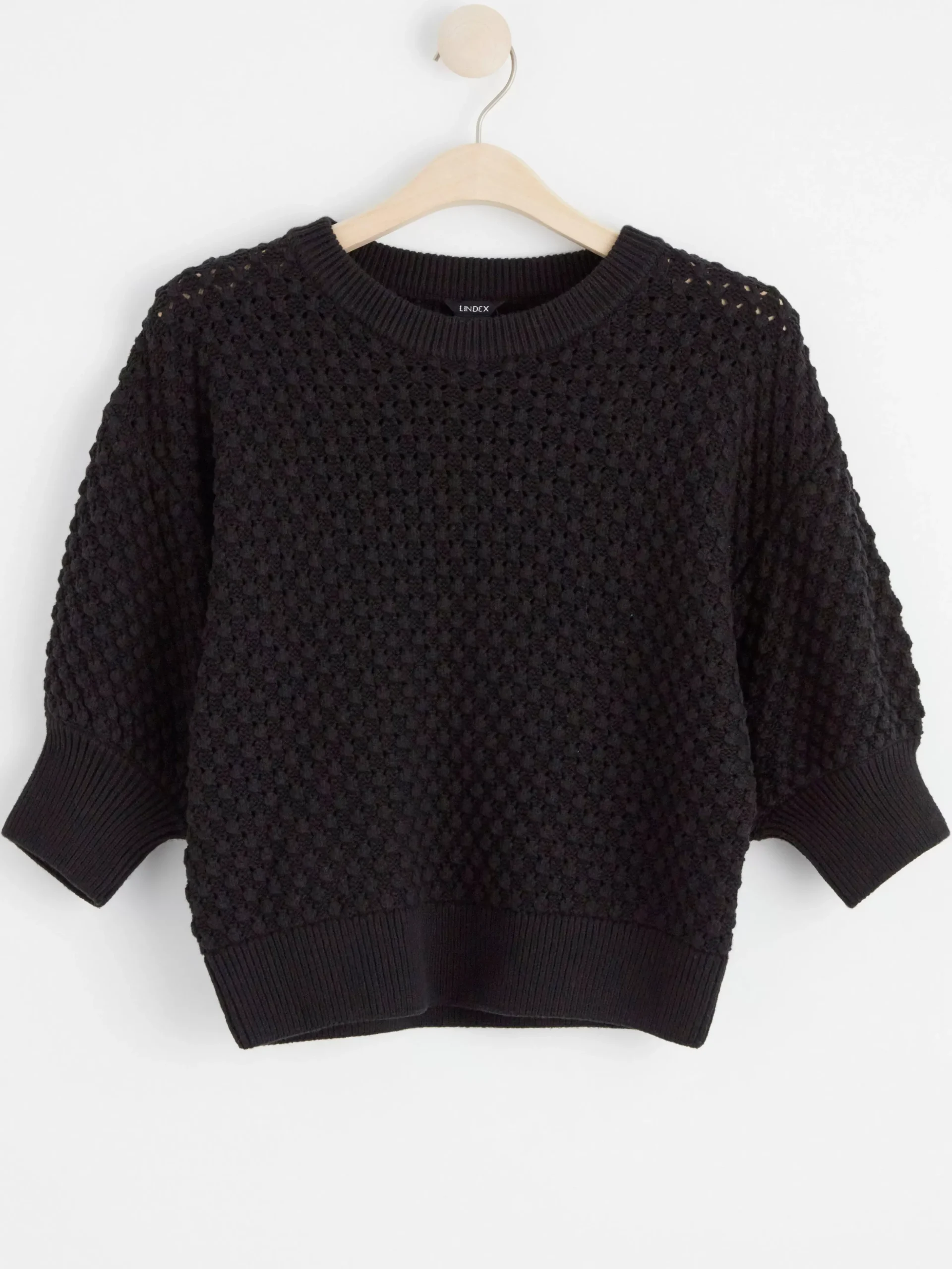 Tröjor & Cardigans>Lindex Stickad Troja Med Kort Arm Black