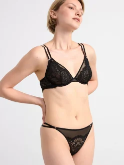 Trosor>Lindex Stringtrosa Med Lag Midja I Mesh Och Spets Black