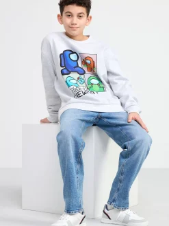 Tröjor & Cardigans>Lindex Sweatshirt Med Among Us-Tryck Och Borstad Insida Light Grey Melange
