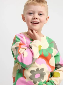 Tröjor & Cardigans>Lindex Sweatshirt Med Blommor Och Borstad Insida Light Dusty Khaki