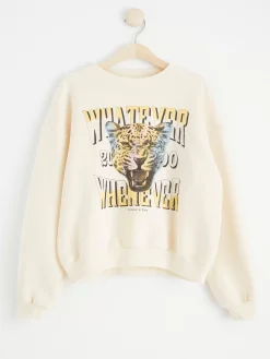 Tröjor & Cardigans>Lindex Sweatshirt Med Borstad Insida Och Tryck Light Beige