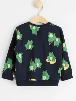 Tröjor & Cardigans>Lindex Sweatshirt Med Borstad Insida Och Grodor Dark Navy
