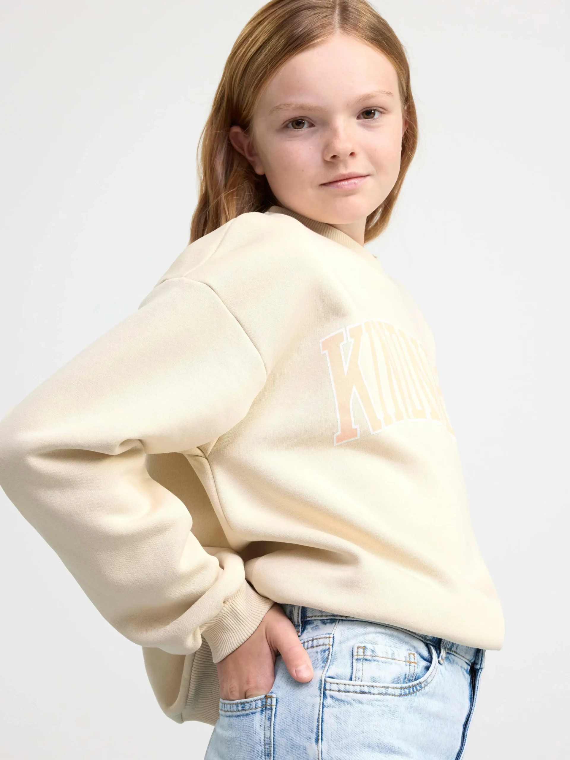 Tröjor & Cardigans>Lindex Sweatshirt Med Borstad Insida Och Tryck Light Beige