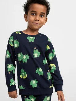 Tröjor & Cardigans>Lindex Sweatshirt Med Borstad Insida Och Grodor Dark Navy