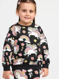 Tröjor & Cardigans>Lindex Sweatshirt Med Borstad Insida Och Enhorningar Black