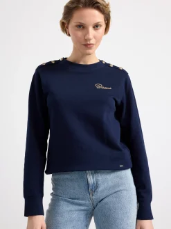 Tröjor & Cardigans>Lindex Sweatshirt Med Guldfargade Detaljer Navy
