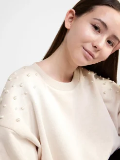 Tröjor & Cardigans>Lindex Sweatshirt Med Parlor Och Borstad Insida Light Beige Melange