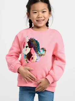 Tröjor & Cardigans>Lindex Sweatshirt Med Vandbara Paljetter Och Borstad Insida Pink
