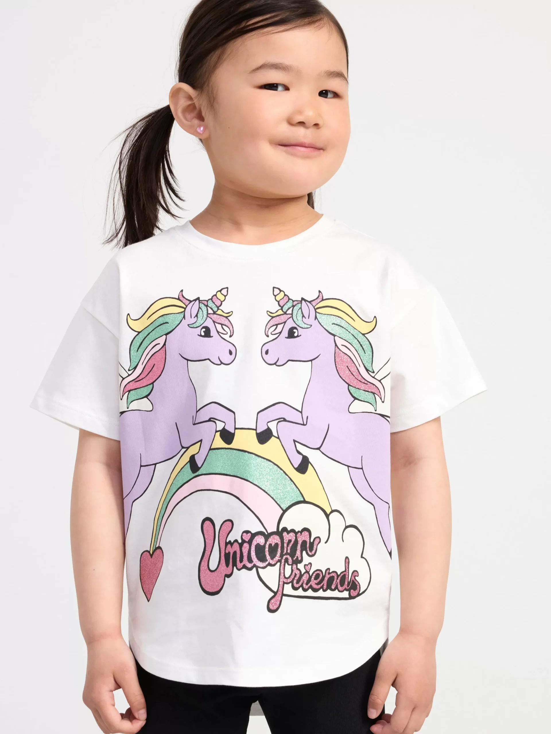 Toppar & T-Shirts>Lindex T Shirt I Oversize Modell Med Enhorningar Light Dusty White