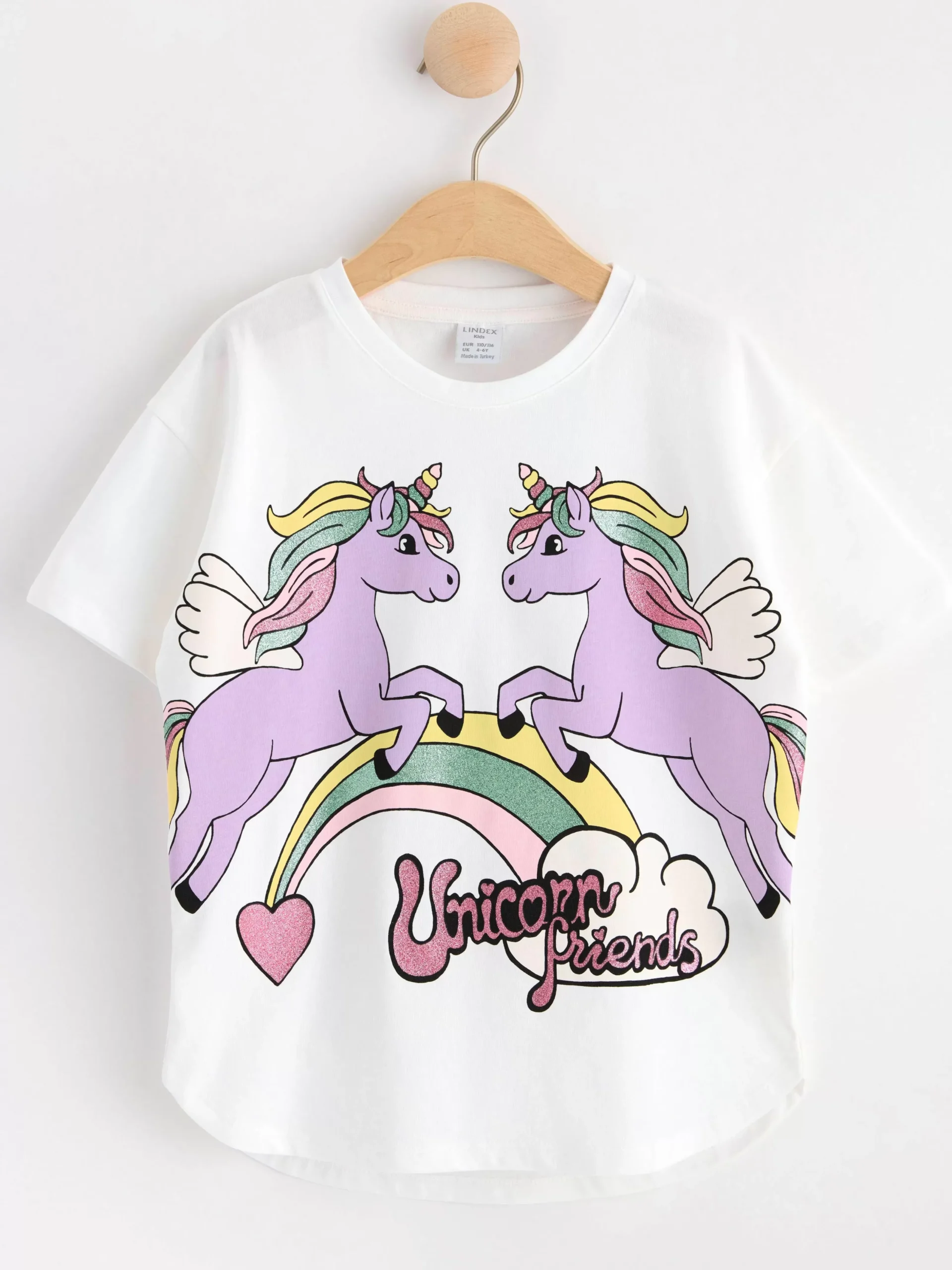 Toppar & T-Shirts>Lindex T Shirt I Oversize Modell Med Enhorningar Light Dusty White