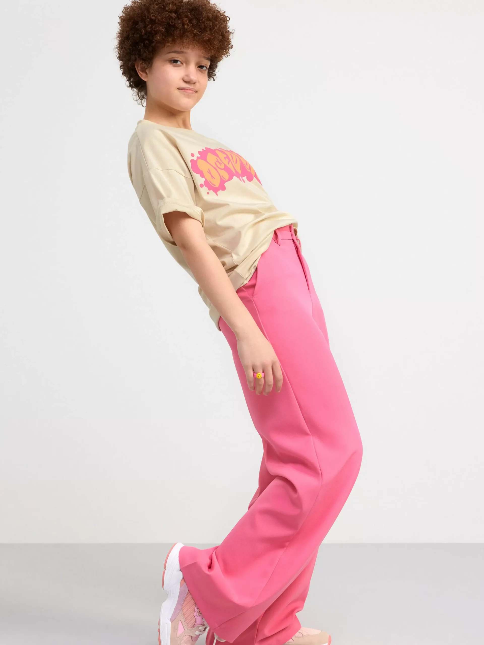 Toppar & T-Shirts>Lindex T Shirt I Oversize-Modell Med Tryck Framtill Light Beige