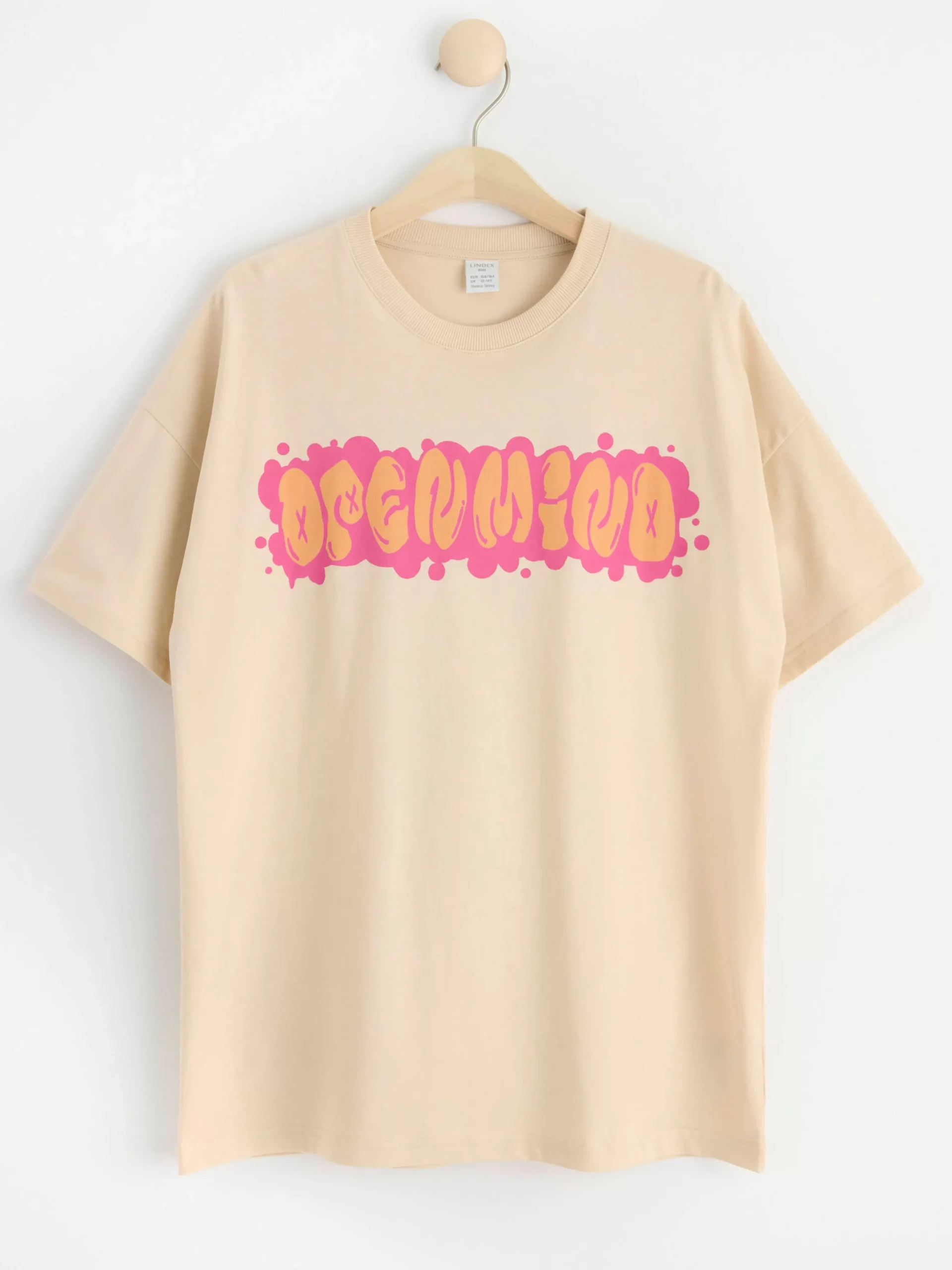 Toppar & T-Shirts>Lindex T Shirt I Oversize-Modell Med Tryck Framtill Light Beige