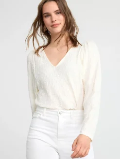 Toppar & T-Shirts>Lindex Topp Med Puffarm Och Struktur Light White