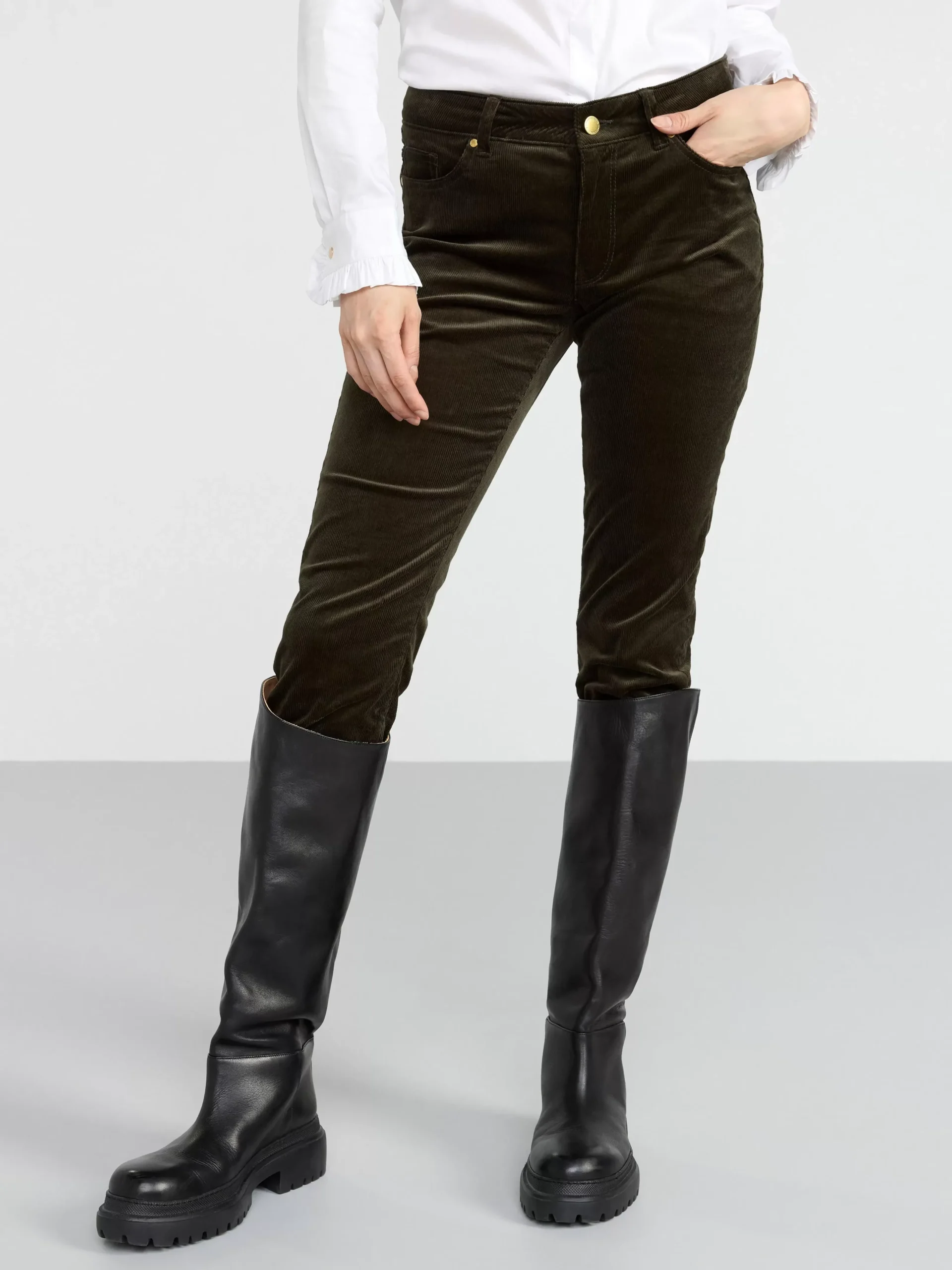 Byxor>Lindex Tova Slim Fit Byxa I Manchester Dark Khaki Green