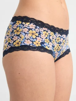 Trosor>Lindex Trosa Med Normalhog Midja, Spetskant Och Blommor Navy