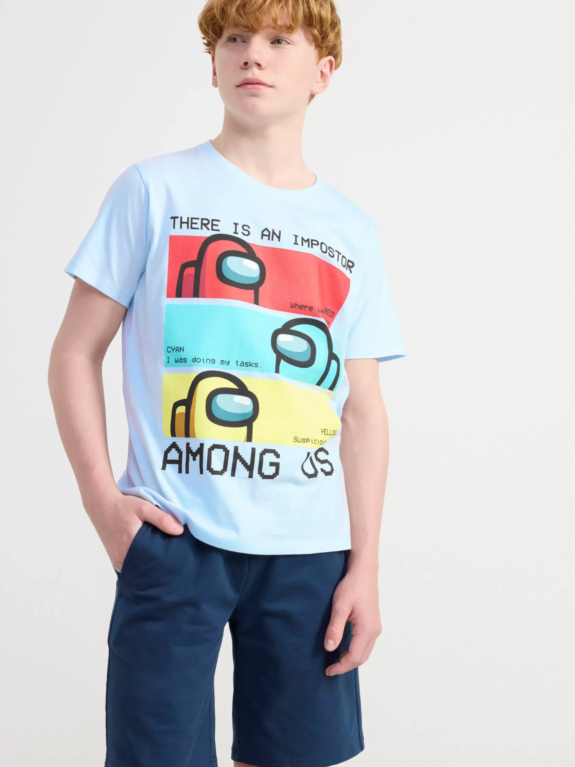 Toppar & T-Shirts>Lindex T-Shirt Med Among Us Light Blue