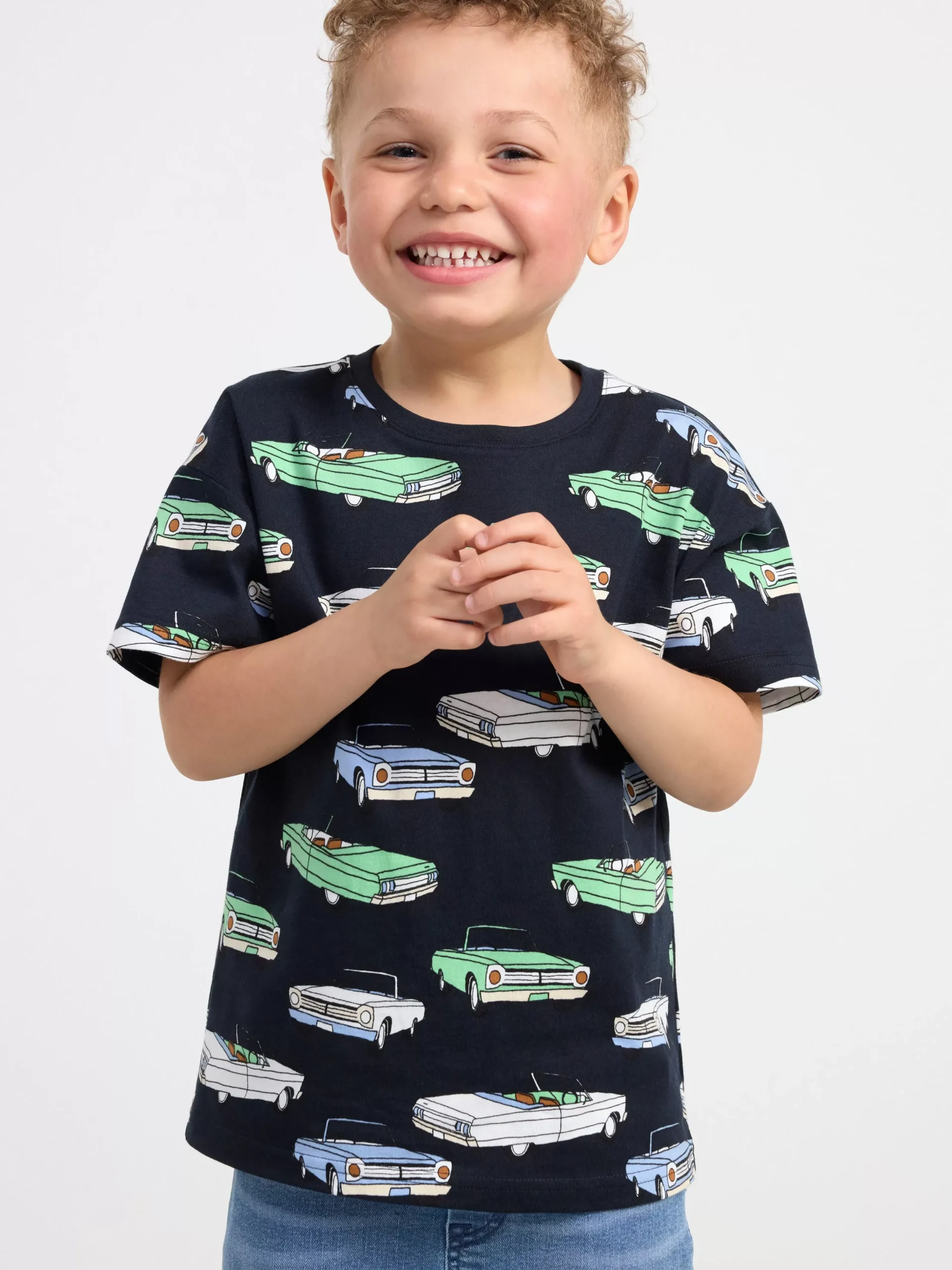 Toppar & T-Shirts>Lindex T-Shirt Med Bilar Dark Navy