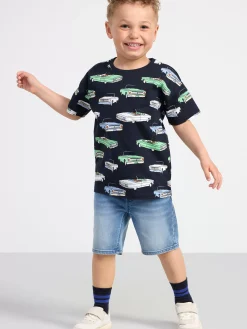 Toppar & T-Shirts>Lindex T-Shirt Med Bilar Dark Navy