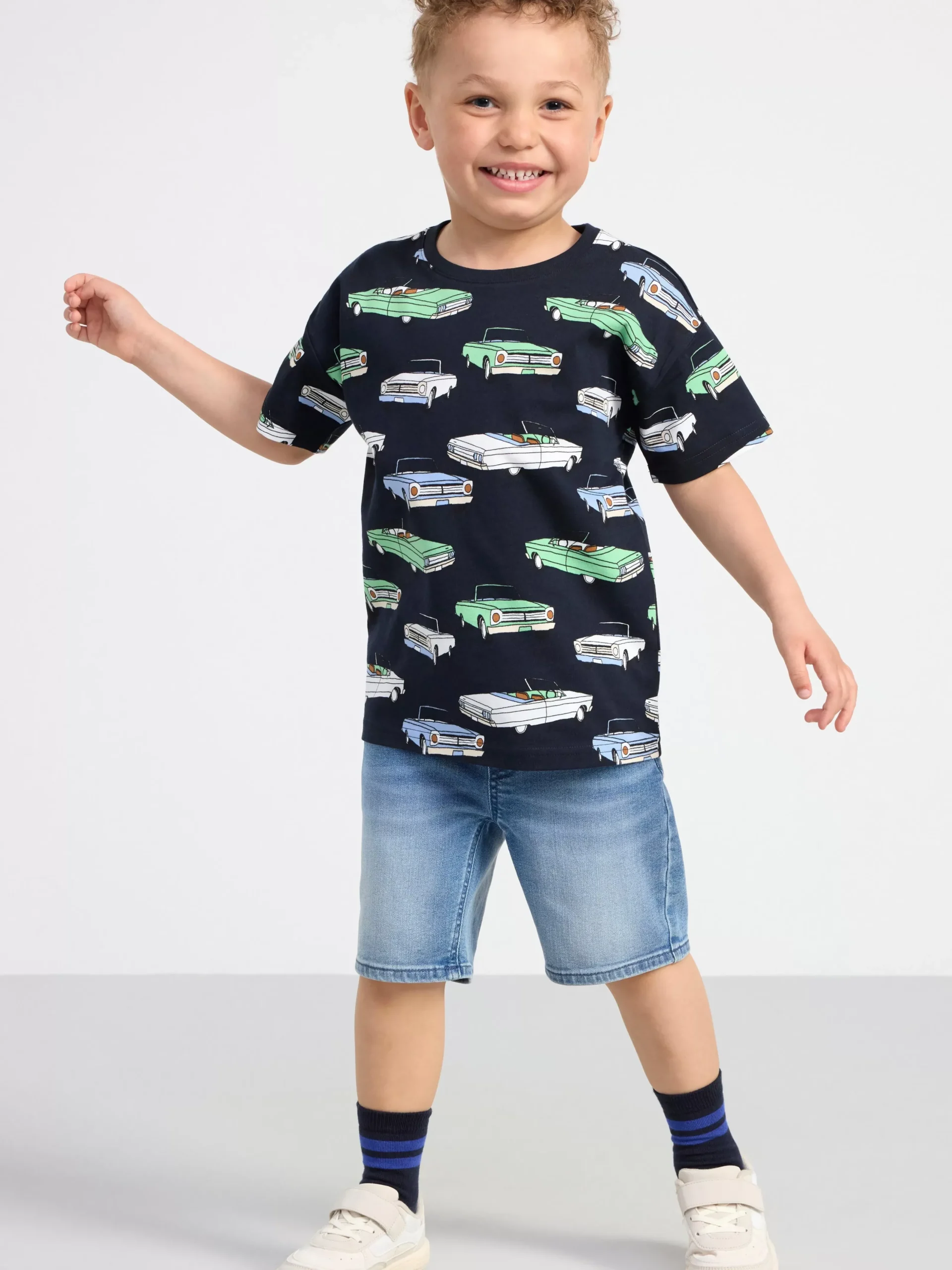 Toppar & T-Shirts>Lindex T-Shirt Med Bilar Dark Navy