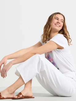 Toppar & T-Shirts>Lindex T-Shirt Med Blommor I Bomull Off White