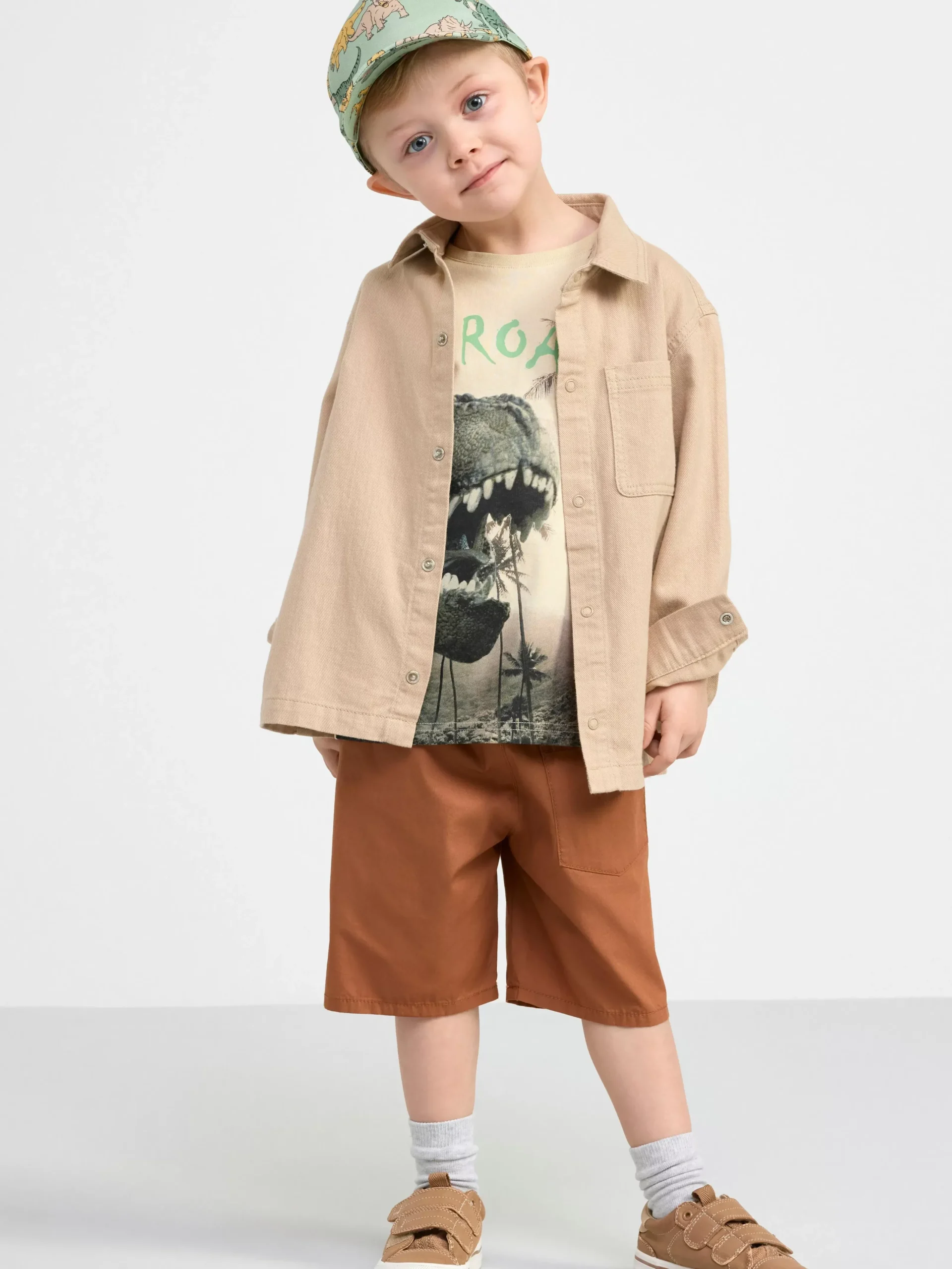 Toppar & T-Shirts>Lindex T-Shirt Med Dinosaurie Light Beige