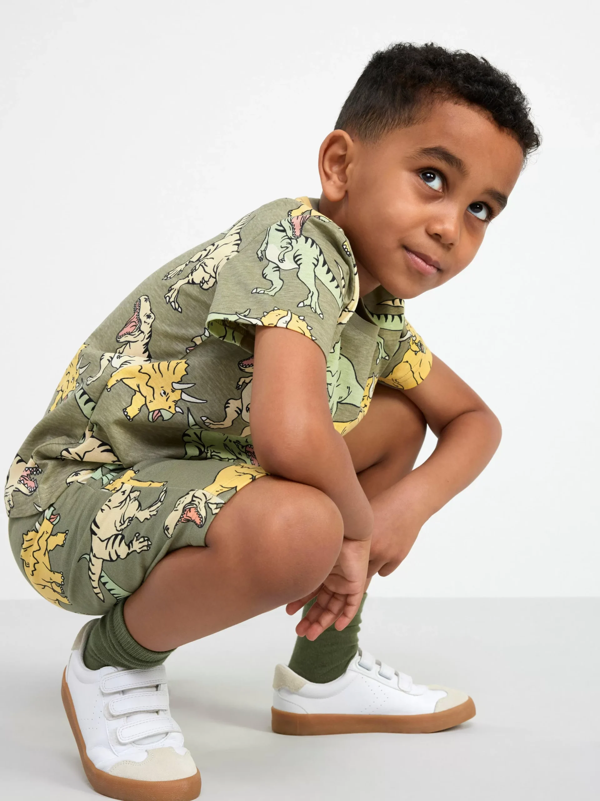 Toppar & T-Shirts>Lindex T-Shirt Med Dinosaurier Light Dusty Khaki