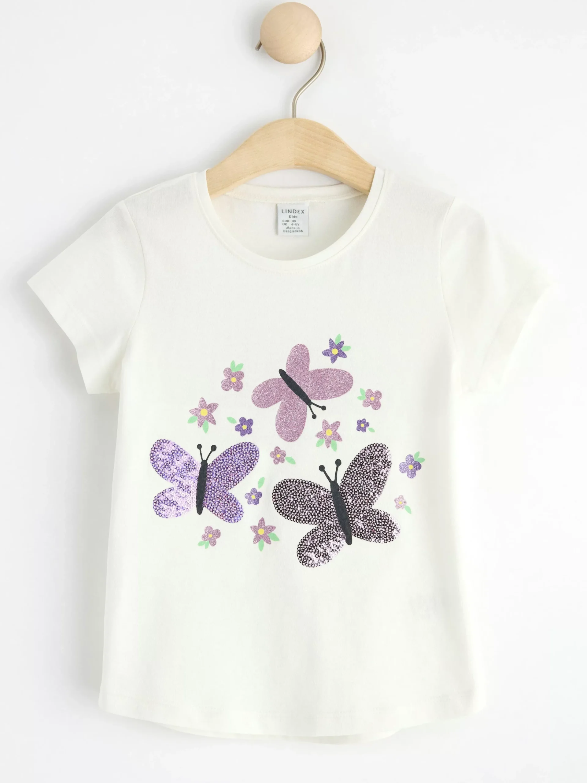 Toppar & T-Shirts>Lindex T-Shirt Med Fjarilar Light Dusty White