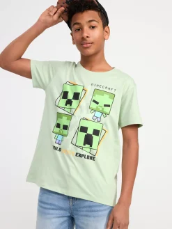Toppar & T-Shirts>Lindex T-Shirt Med Minecraft Light Dusty Green