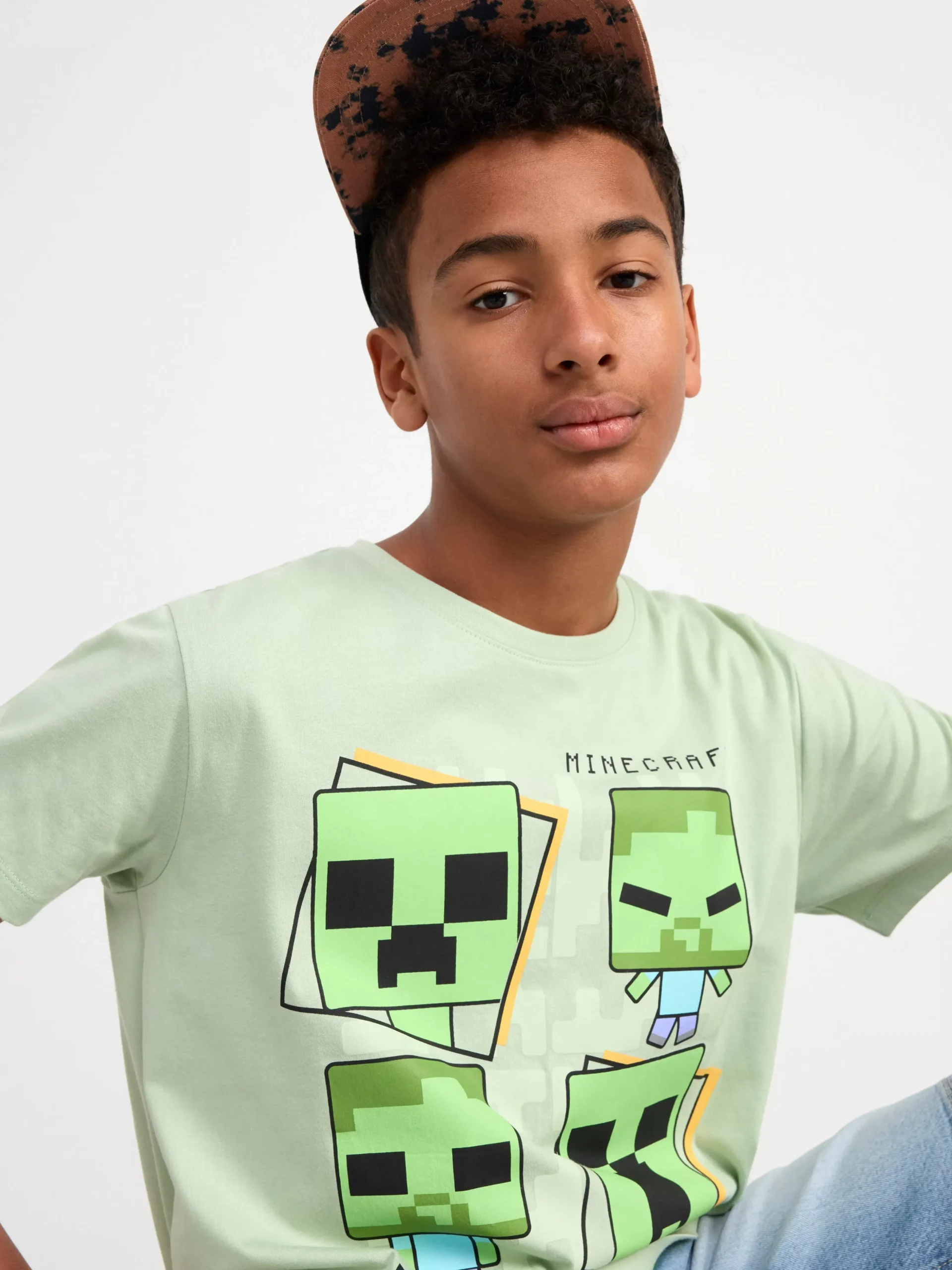 Toppar & T-Shirts>Lindex T-Shirt Med Minecraft Light Dusty Green