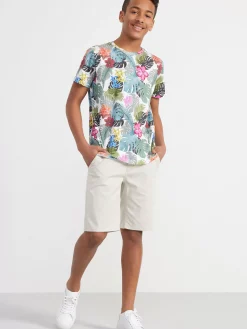 Toppar & T-Shirts>Lindex T-Shirt Med Tropiskt Monster Light Dusty White