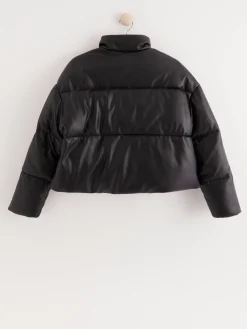 Ytterkläder>Lindex Vadderad Jacka I Laderimitation Black