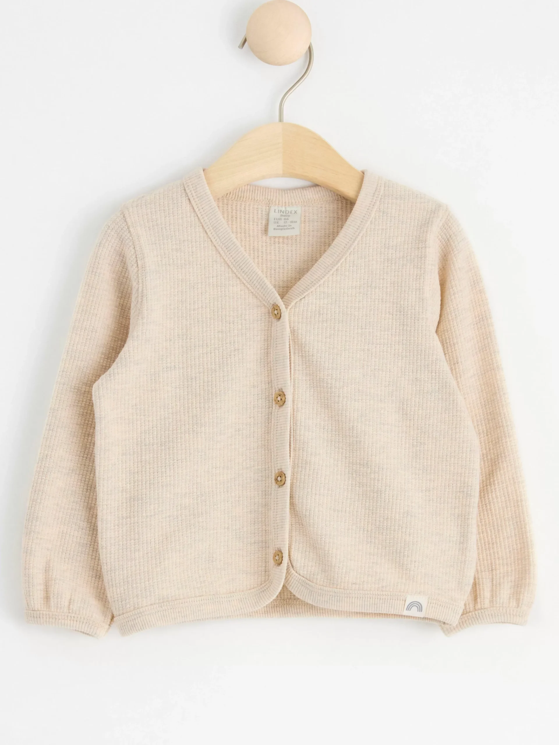 Tröjor & Cardigans>Lindex Vafflad Cardigan I Trika Light Beige Melange